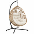 Hängesessel 105 x 105 x 195 cm mit Stahlgestell Rattanoptik Natur Schwarz Creme für Wohnbereich und überdachte Terrasse