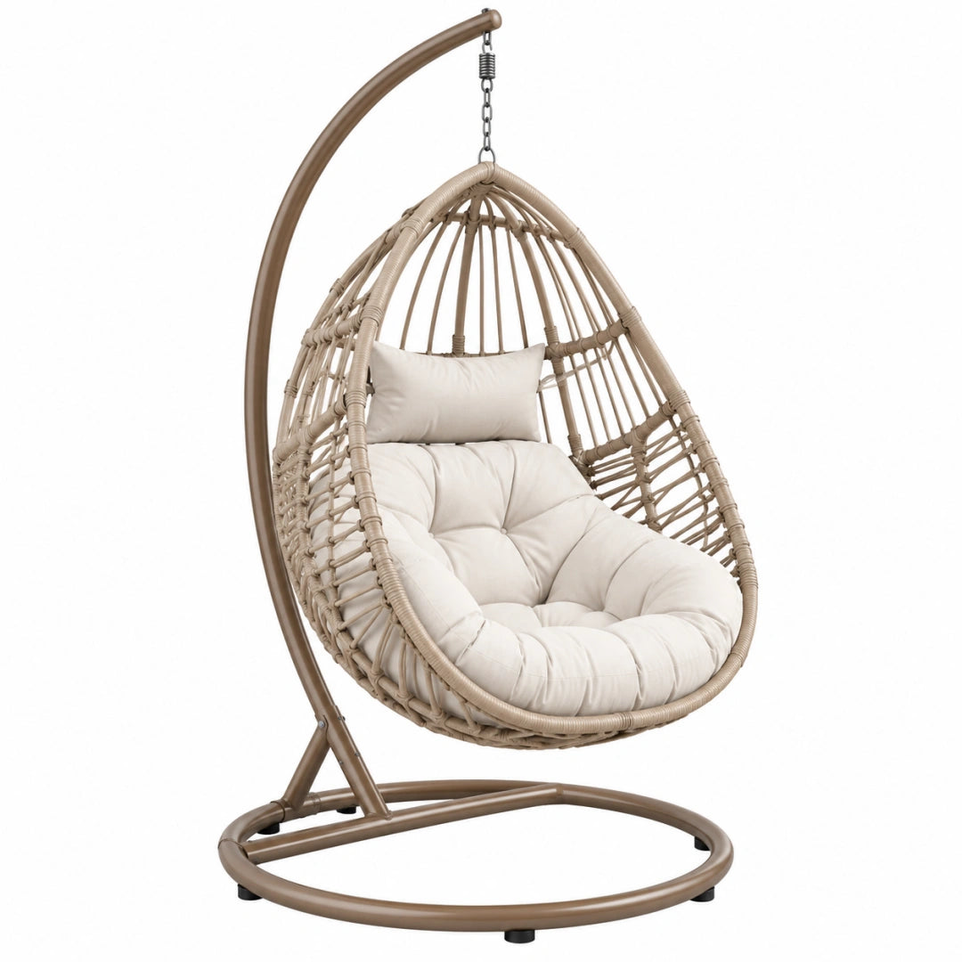 Hängesessel 105 x 105 x 195 cm Beige Braun mit Metallgestell und Korbgeflecht