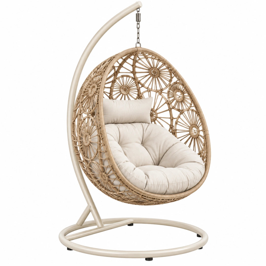 Hängesessel 105 x 105 x 195 cm Rattan Natur mit Metallgestell im Boho-Stil