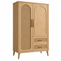 Kleiderschrank 100 x 50 x 190 cm aus Holz in Natur mit Rattangeflecht im Boho Stil