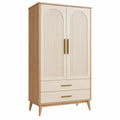 Kleiderschrank 100 x 55 x 190 cm aus Holzwerkstoff in Natur und Cremeweiß mit 2 Türen 2 Schubladen im skandinavischen Stil