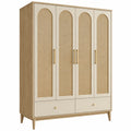Kleiderschrank 160 x 50 x 200 cm Holzoptik Beige mit Rattangeflecht und 4 Türen