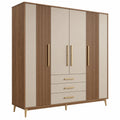Kleiderschrank 200 x 60 x 210 cm Holzwerkstoff Beige Walnussfarben mit 4 Türen und 3 Schubladen