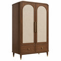 Kleiderschrank 100 x 55 x 190 cm Holzoptik Braun Beige Stofffronten Retro Stil mit 2 Türen und 2 Schubladen