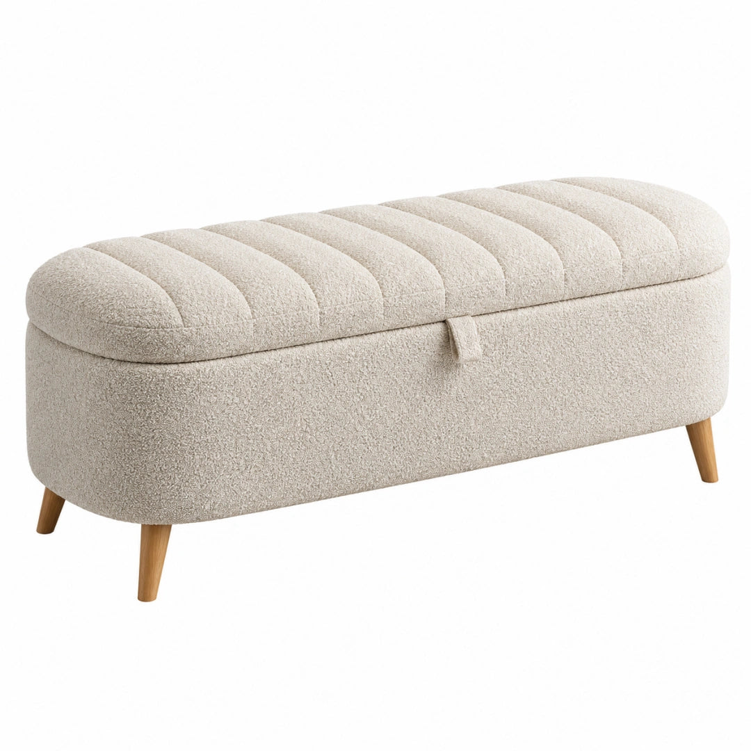 Sitzbank 100 x 40 x 45 cm mit Stauraum Bouclé-Stoff Creme Skandinavischer Stil