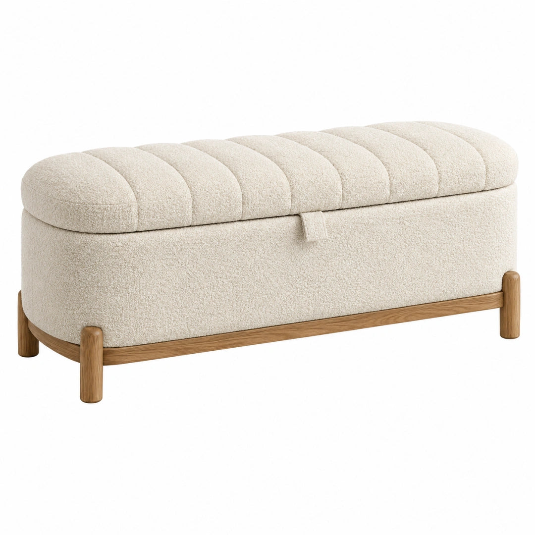 Aufbewahrungsbank 120 x 45 x 50 cm Bouclé Beige mit Holzgestell Modern