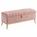 Sitzbank mit Stauraum 110 x 45 x 48 cm Samt Rosa Goldfarben Gepolstert Modern