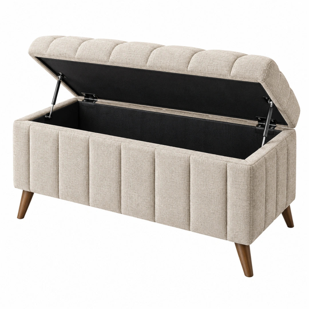 Polsterbank 110 cm Stoff Beige mit Stauraum - gepolsterte Sitzbank im modernen Stil