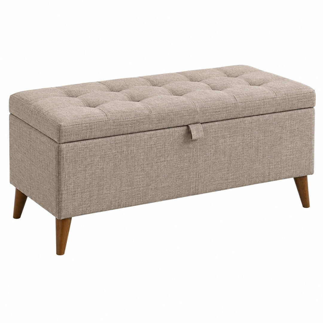 Sitzbank mit Stauraum 100 x 40 x 45 cm Taupe Stoff Holzbeine gepolstert