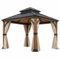 Gartenpavillon 300 x 300 x 300 cm Holz Metall Beige mit Vorhängen und Metalldach