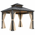 Pavillon 300 x 300 cm aus Metall in Schwarz Beige mit Vorhängen und Metalldach