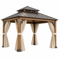 Gartenpavillon 300 x 300 x 300 cm Holz Metall Braun Beige mit Vorhängen