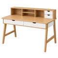 Schreibtisch 120 x 60 x 100 cm aus Bambus Naturweiß mit 4 Schubladen und Aufsatz im skandinavischen Stil