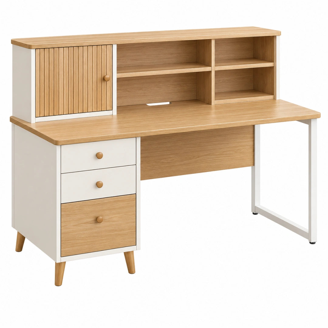 Schreibtisch 120 x 60 x 140 cm Holzwerkstoff Naturweiß mit Stauraum skandinavisch