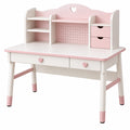 Kinderschreibtisch 100 x 55 x 105 cm aus Holzwerkstoff Weiß Rosa mit Ablagen und Schubladen
