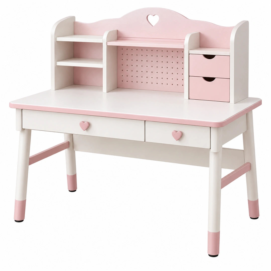 Kinderschreibtisch 100 x 55 x 105 cm aus Holzwerkstoff Weiß Rosa mit Ablagen und Schubladen