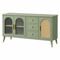 Sideboard 160 x 40 x 85 cm aus Holzwerkstoff Grün mit Glas Rattan und Stauraum