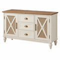 Sideboard 140 x 40 x 85 cm aus Holz und Rattangeflecht in Creme Braun im Landhausstil