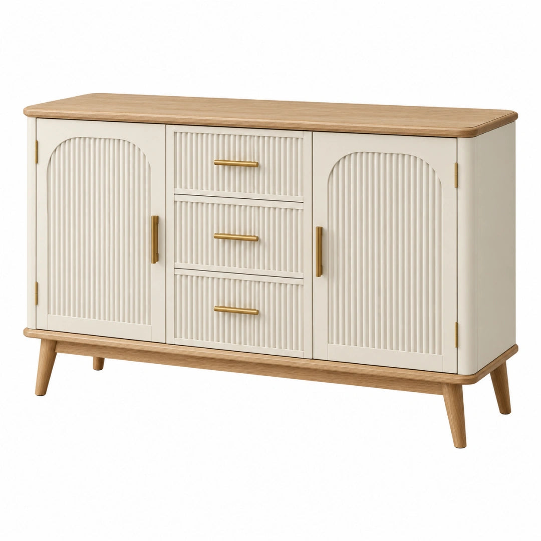 Sideboard 160 x 40 x 90 cm Holz Creme Naturholz mit 3 Schubladen und 2 Türen im Landhausstil