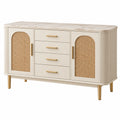 Sideboard 140 cm Creme Holzwerkstoff mit Rattangeflecht und Schubladen
