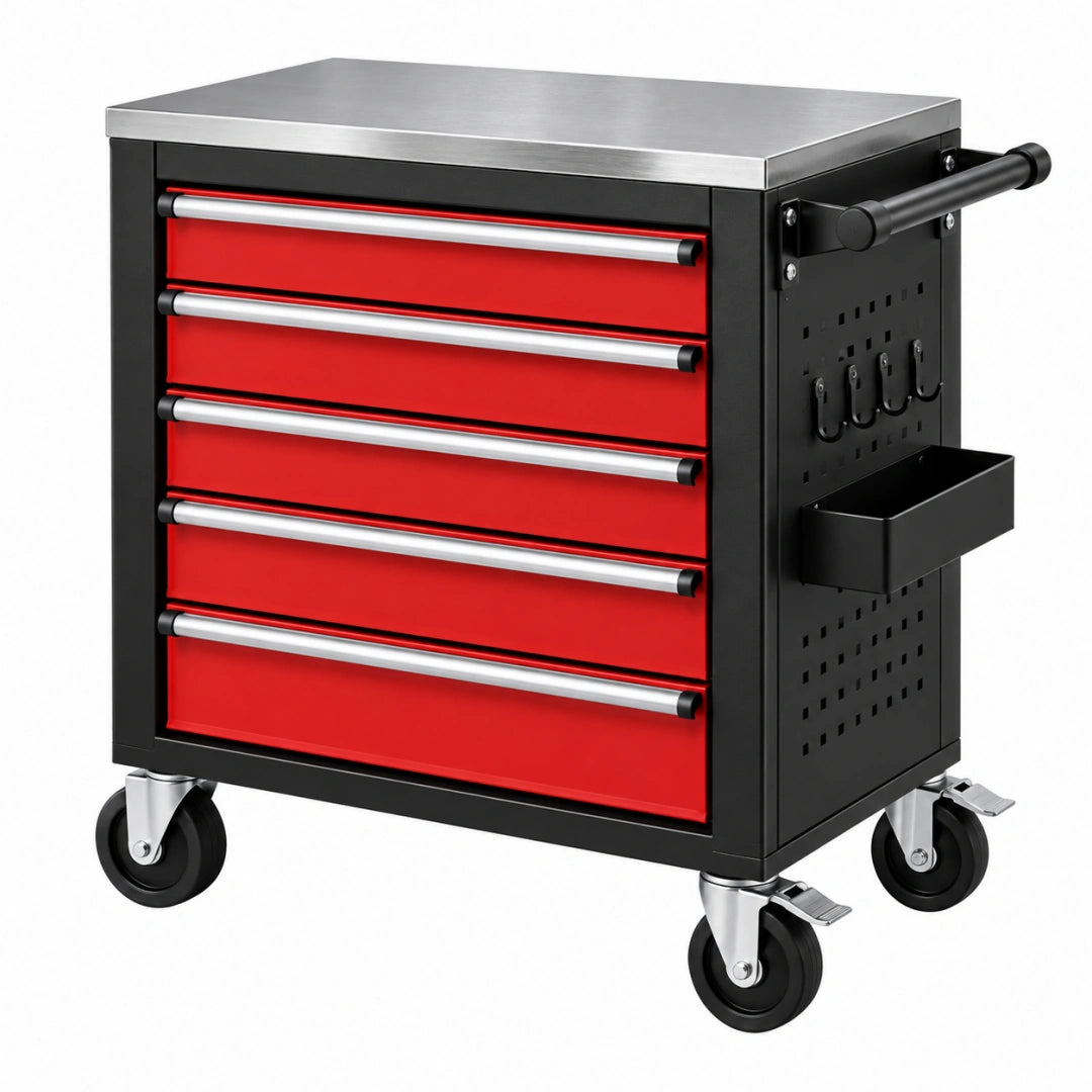 Werkzeugwagen 77 x 46 x 98 cm aus Stahl Rot Schwarz mit 6 Schubladen