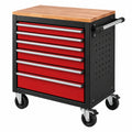 Werkstattwagen 85 x 46 x 97 cm aus Stahl und Holz schwarz rot rollbar mit 7 Schubladen
