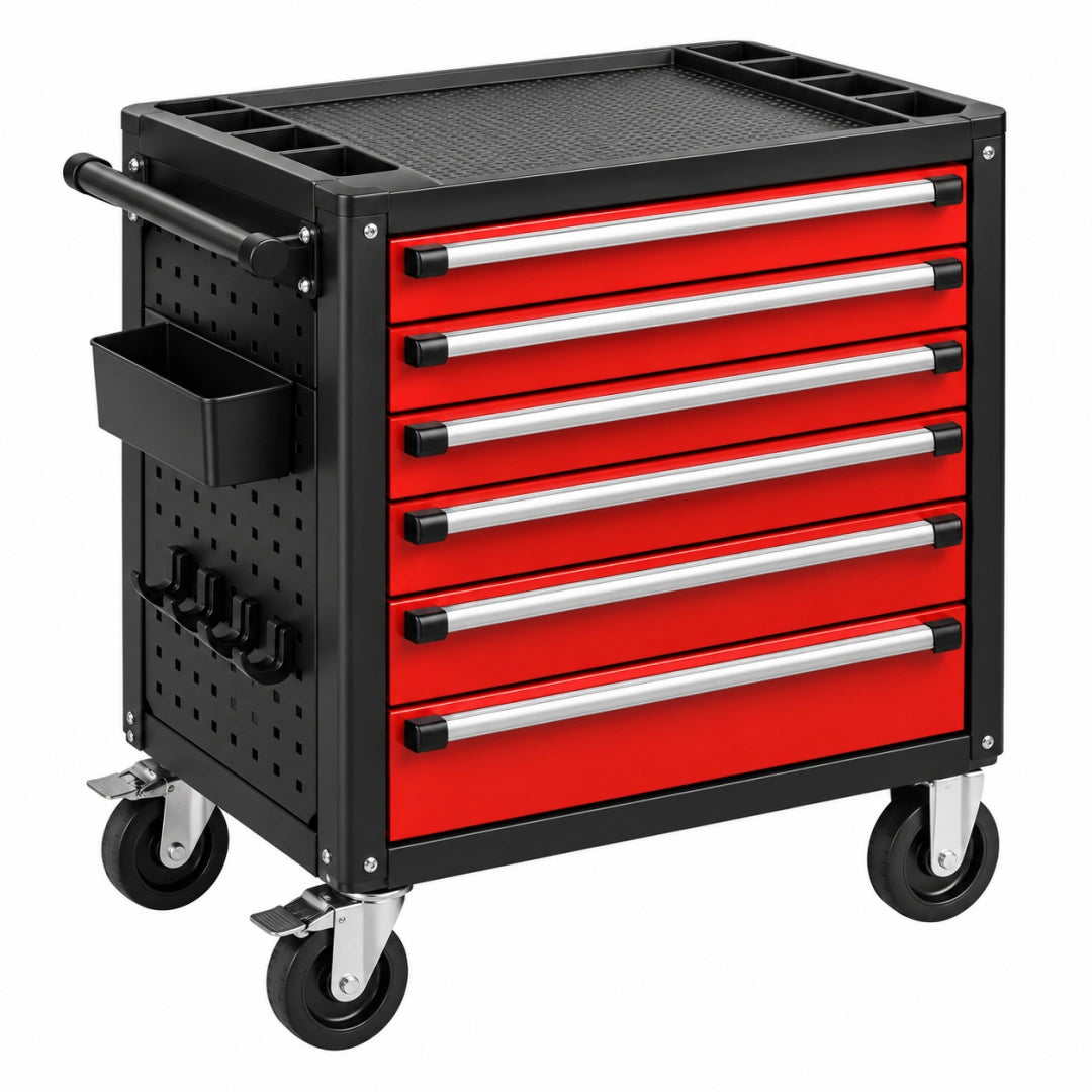 Werkzeugwagen 76 x 46 x 97 cm Stahl Rot Schwarz mit 6 Schubladen und Rollen