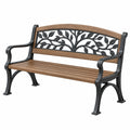 Gartenbank 120 x 60 x 88 cm aus Metall und Holz in Braun Schwarz mit Blattdekor