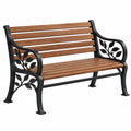 Gartenbank 120 x 60 x 85 cm aus Metall und Holz Braun Schwarz mit Blattdekor