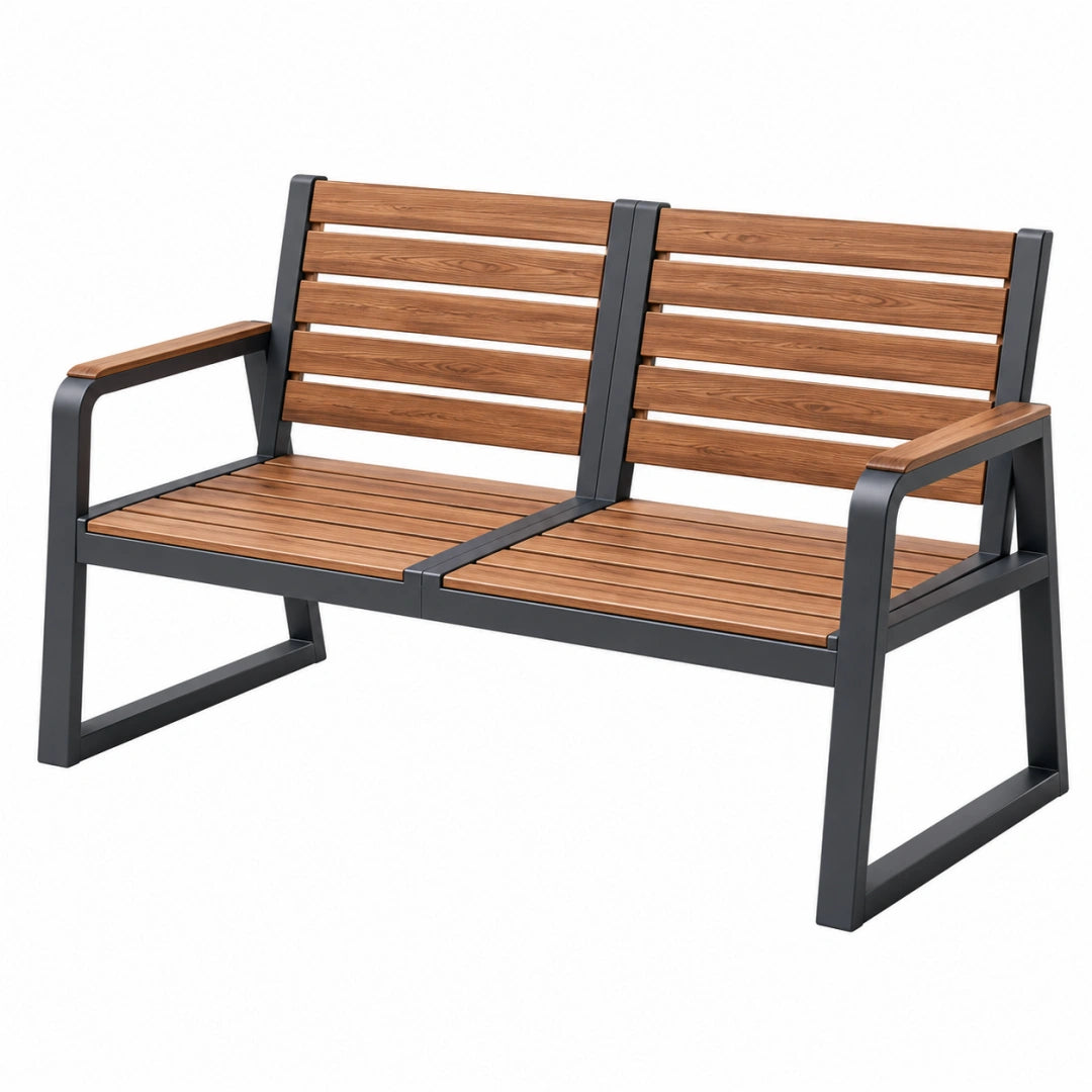 Gartenbank 122 x 65 x 90 cm Holz Metall Braun Schwarz zweisitzig modern