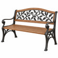Gartenbank 120 x 60 x 85 cm Holz Metall Braun Schwarz Blattmotiv